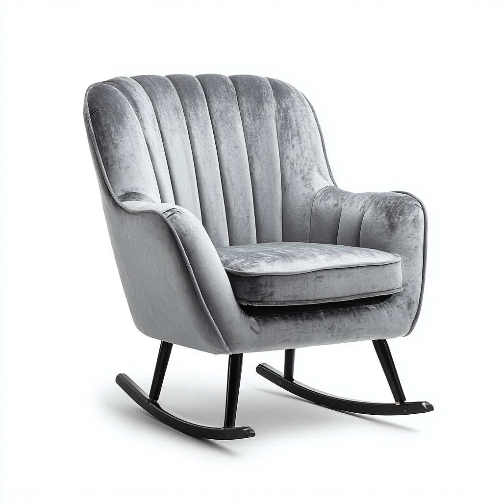 Mecedoras tapizadas en terciopelo 76x86x98 cm - Gris y negro - diseño acanalado