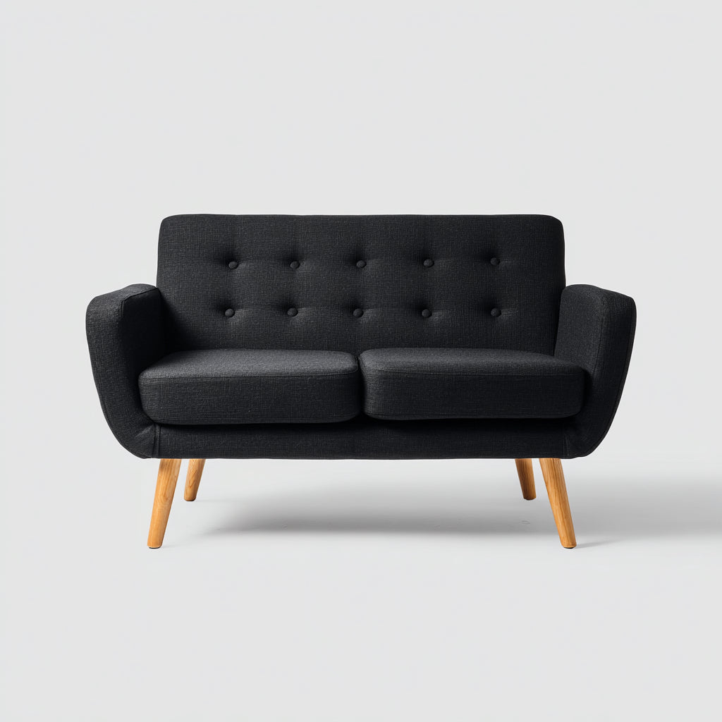 Sofás 2 plazas de tela con patas de madera 168x84x82 cm - negro-madera natural - diseño escandinavo