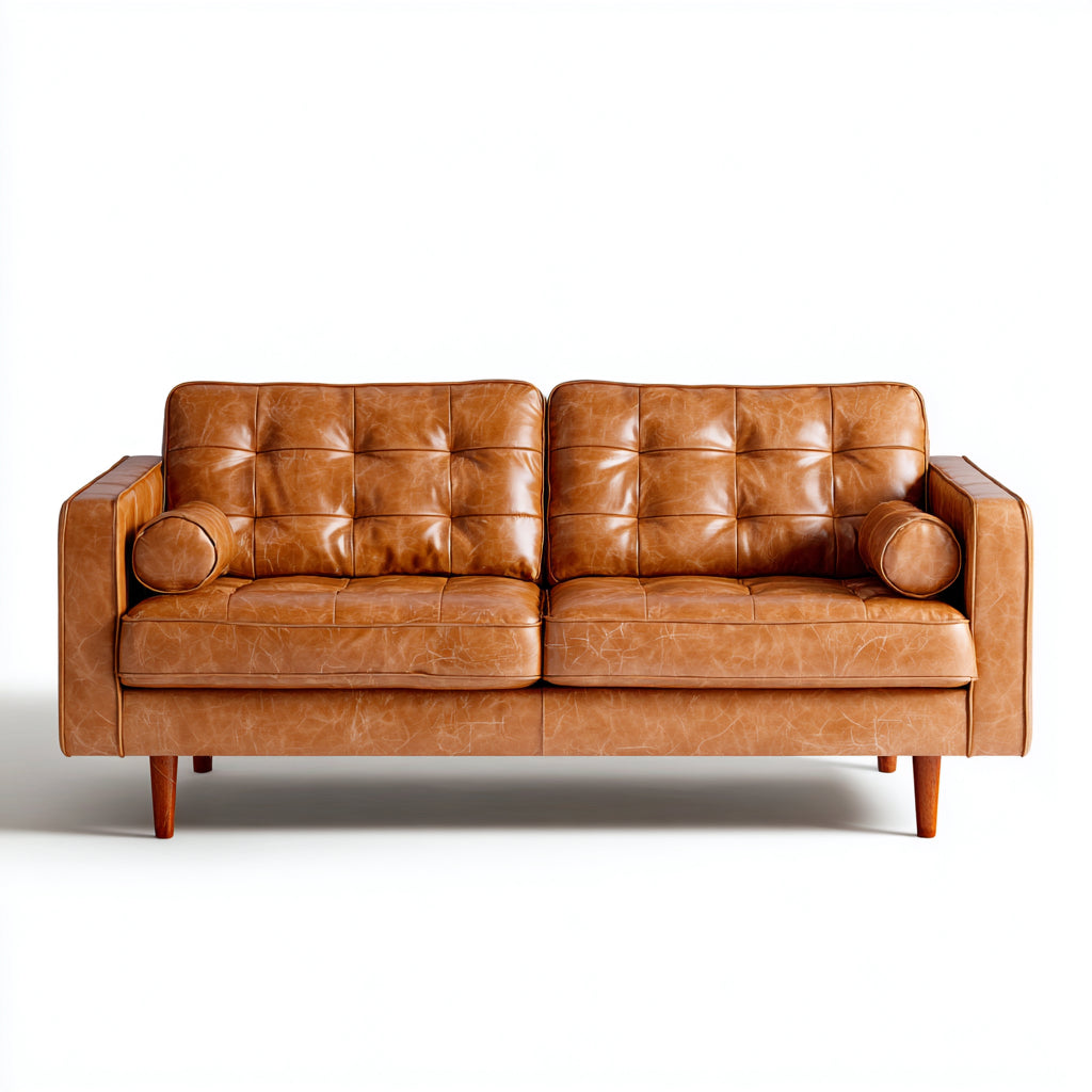 Sofás 2 plazas tapizado en cuero sintético 165x82x78 cm - marrón - estilo clásico para salón