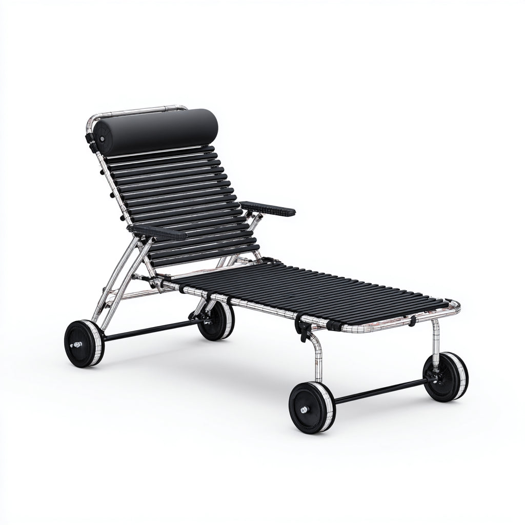 Tumbonas de exterior de metal con ruedas 198x66x92 cm - Negro y plateado - diseño moderno