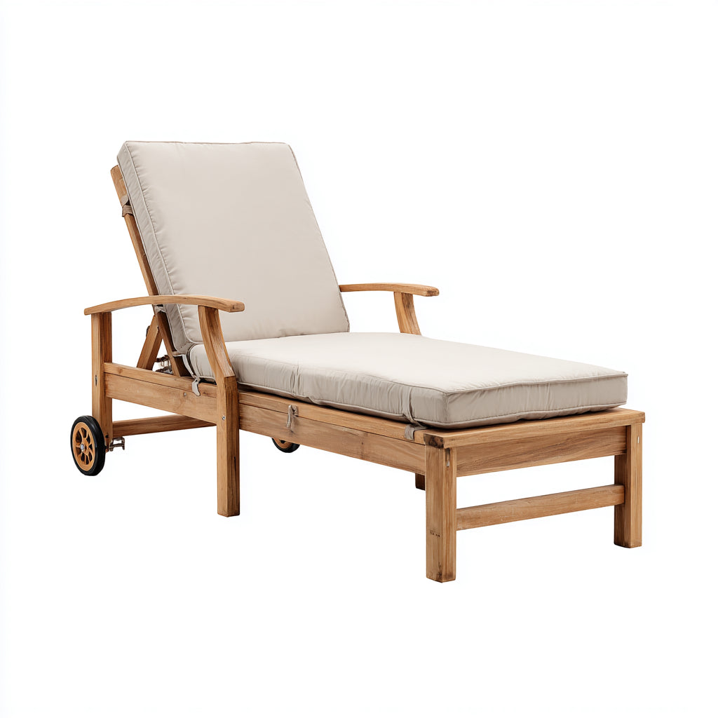 Tumbonas de madera con cojín y ruedas 200x68x95 cm - natural-beige - estilo clásico para exterior