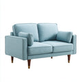 Sofás 2 plazas 158x82x84 cm - tapizado azul claro y patas de madera marrón - diseño moderno para salón