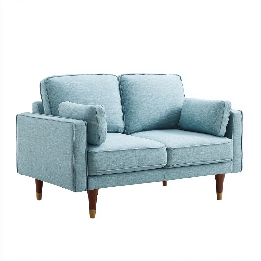 Sofás 2 plazas 158x82x84 cm - tapizado azul claro y patas de madera marrón - diseño moderno para salón