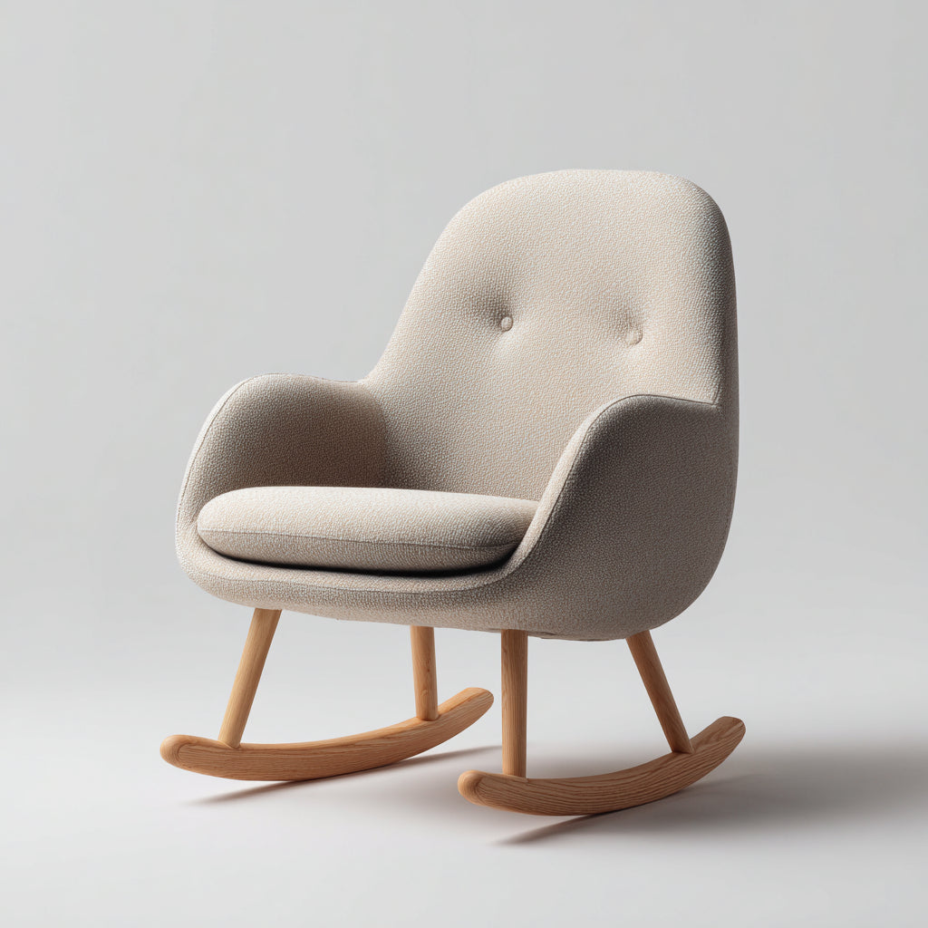 Mecedoras tapizadas de tela bouclé con base de madera 72x86x94 cm - beige-madera natural - diseño nórdico