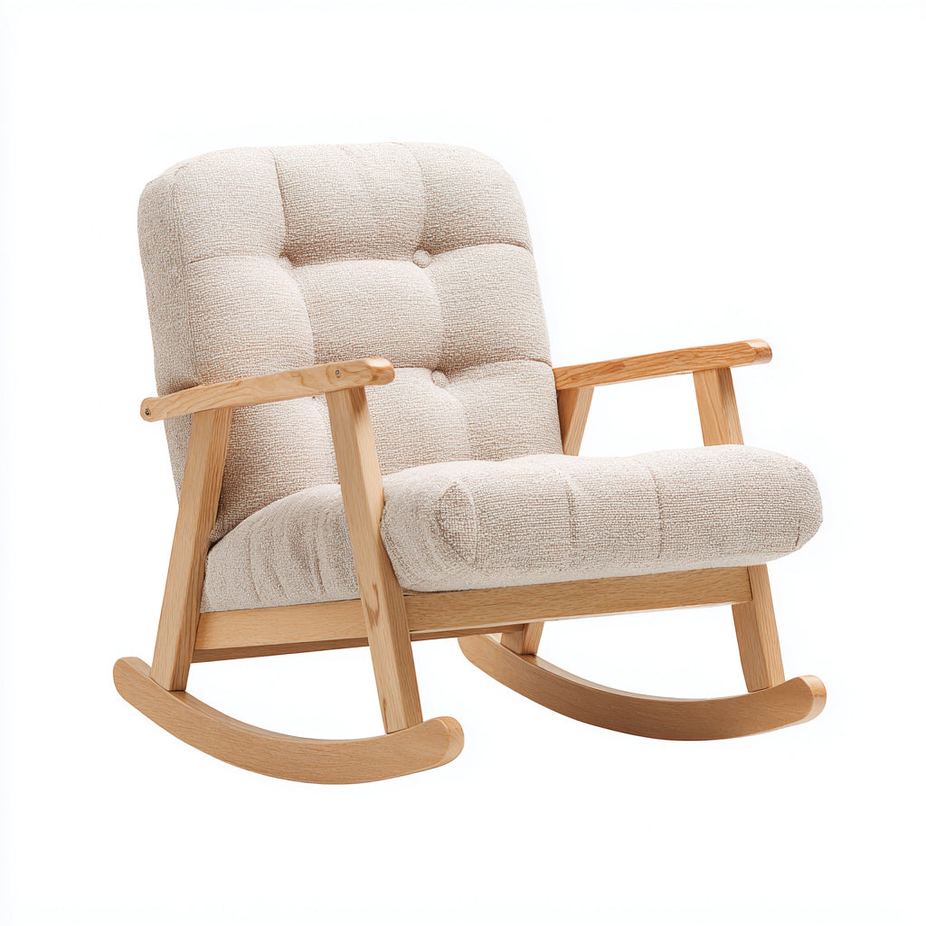 Mecedoras 70x82x92 cm - tapizado beige capitoné y base de madera natural - diseño clásico para salón
