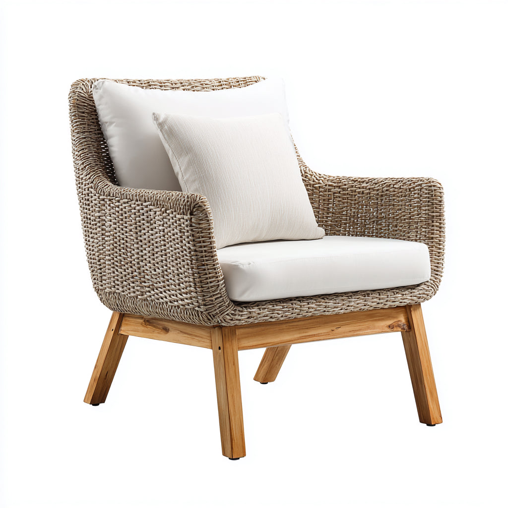 Sillas de jardín de ratán con cojín 80x78x82 cm - natural-blanco - estilo mediterráneo para exterior