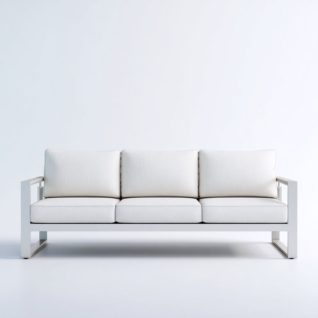 Sofás de exterior de 3 plazas con estructura metálica 210x78x74 cm - blanco - diseño moderno