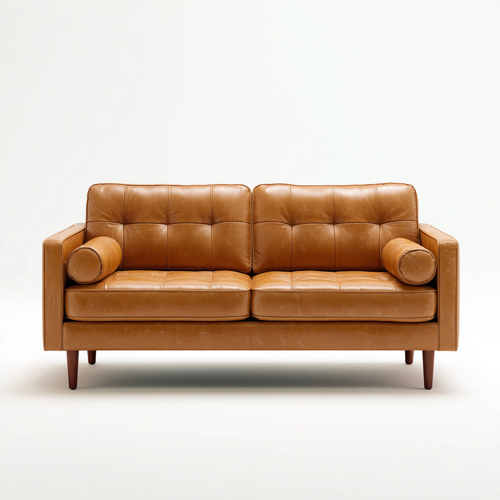 Sofá 2 plazas tapizado cuero 180x85x80 cm - marrón - diseño clásico