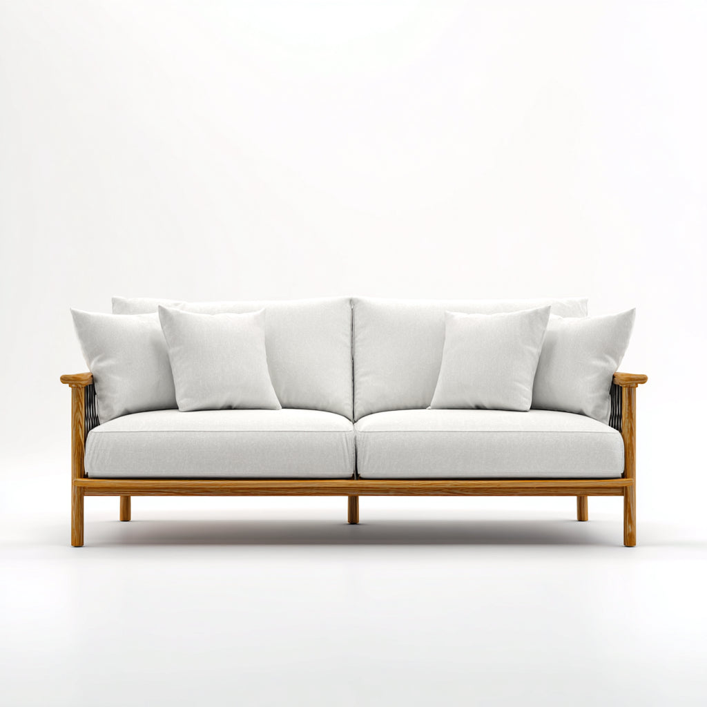 Sofá de exterior de madera y cuerda 220x85x78 cm - madera clara-blanco - diseño moderno para jardín