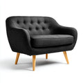 Sofás 2 plazas tapizado en tela 150x82x80 cm - Negro y madera natural - diseño capitoné