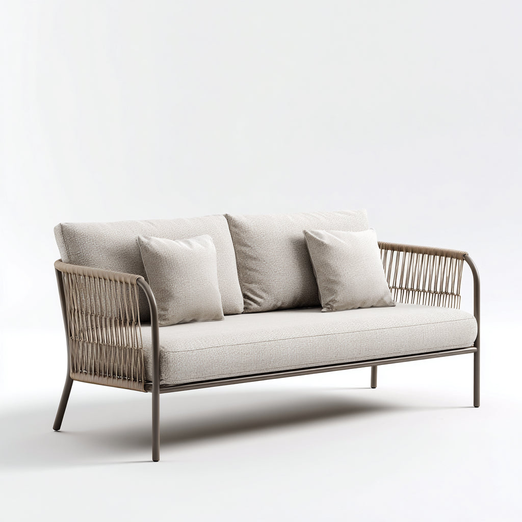 Sofá de exterior de aluminio y cuerda 220x88x78 cm - aluminio-marrón claro - diseño moderno para jardín