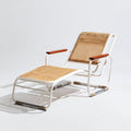 Tumbona de exterior de metal y mimbre 180x65x75 cm - blanco-madera - diseño moderno para jardín