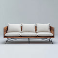 Sofás de exterior de 3 plazas con estructura de madera y metal 228x86x76 cm - marrón-beige-negro - estilo industrial