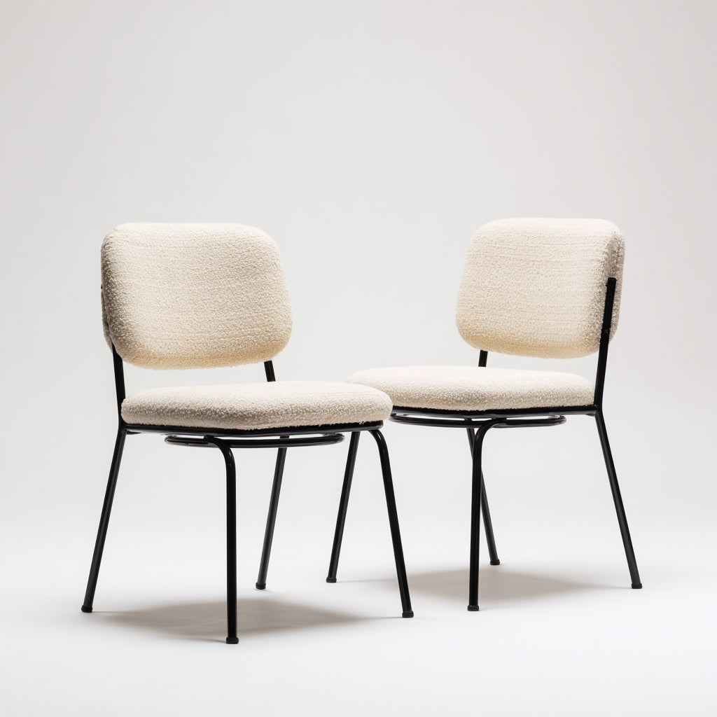 Sillas de comedor tapizadas en bouclé 52x49x79 cm - crema-negro - diseño moderno