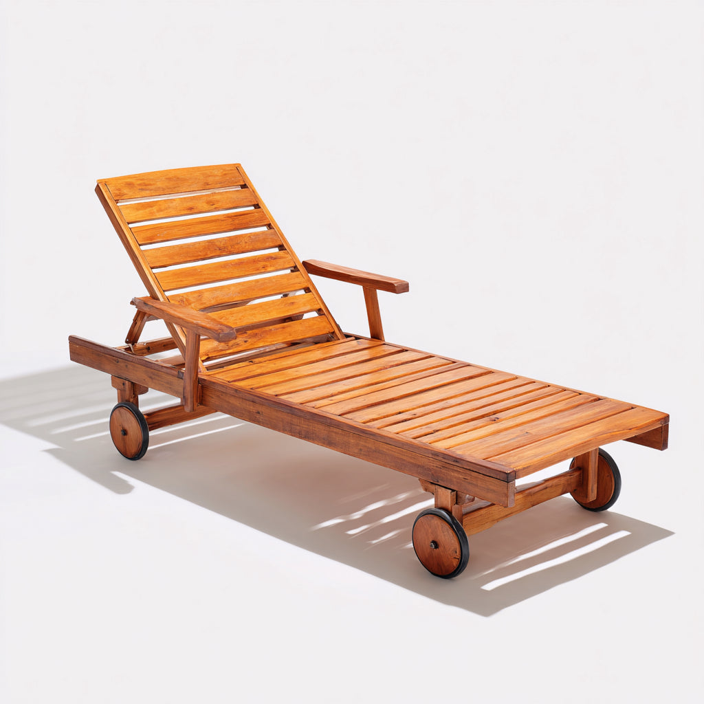 Tumbona de jardín de madera 195x70x40 cm - madera oscura - diseño clásico para exterior